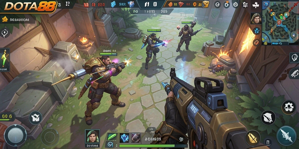 Gameplay seru DOTA88 dengan aksi tembak-menembak yang intens.