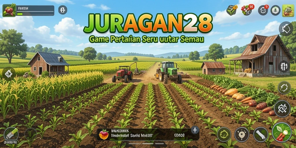 Screenshot utama JURAGAN28 dengan gameplay pertanian yang seru.